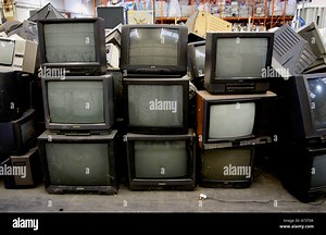 Cathode ray tube CRT computer monitors and domestic televisions ready for recycling at factory in Rhondda Valley South Wales UK Stock Photo - Alamy