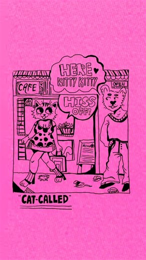 Samantha Gray on Instagram: "CATCALLED! Recreation of old panel I love. 🐱🐶 #animation #artreels #cat #relatable #illustration"