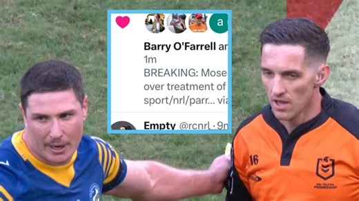 ‘Pat greyhounds, not refs’: Mitchell Moses on awkward referee encounter and ‘bashed up’ Eels