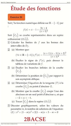 Exercice 20 Etude des fonctions 2BACSE Maths space2study M2BSES3v14 #maths