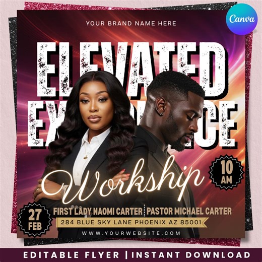 Elevated Worship Experience | Canva Flyer | Praise Service for In-person or Online Christian Ministry Service Poster, DIY Canva, Editable - Etsy
