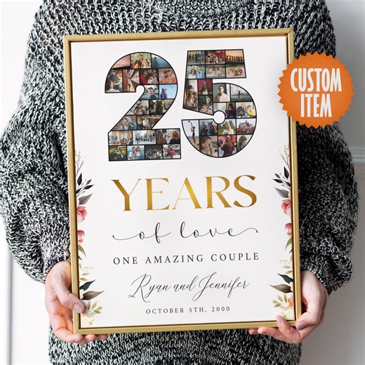 25th Anniversary Decorations | 25 Years Anniversary Picture Collage | 25th Anniversary Gift for Parents, Friends and Couples - Etsy