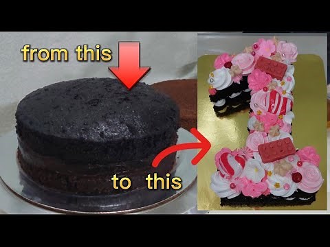 how this round cake became number 1 design! || number one simple design cake with boiled icing!