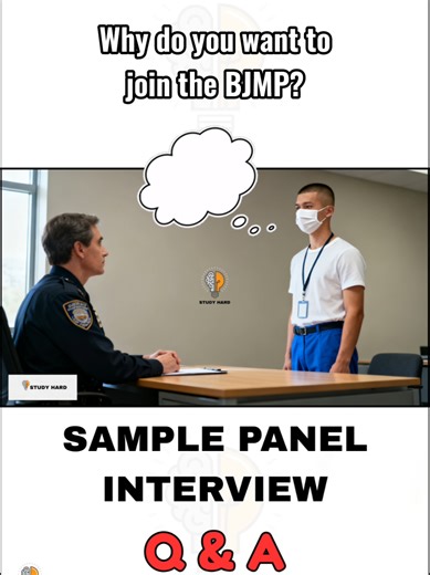 📢📢SAMPLE PANEL INTERVIEW QUESTION & ANSWER📢📢 BJMP, PNP, BFP, BUCOR, NBI, PDEA, AFP (PA, PN, PAF) PCG, PNPA, PMA, PMMA and GOVERNMENT UNITS. 💥Be prepared. Confidence starts with preparation 💪 💥𝗗𝗶𝗿𝗲𝗰𝘁 𝗠𝗲𝘀𝘀𝗮𝗴𝗲 𝗨𝘀 𝘁𝗼 𝗔𝘃𝗮𝗶𝗹!💥 ⚠️ 𝐃𝐢𝐬𝐜𝐥𝐚𝐢𝐦𝐞𝐫: This reviewer is a study and practice item designed specifically for exam preparation. It was produced independently from multiple reference sources and does not include any official exam questions or copyrighted materials. 
