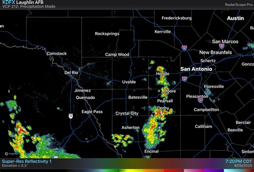 12K views · 71 reactions | 8:40 PM: Shower and storm activity is concentrating from Bandera County south into the Frio, Zavala, and Dimmit Counties. Activity will continue to pivot westward towards the Rio Grande after sunset. This activity is producing locally heavy rain, gusty winds, and lightning. #txwx | US National Weather Service Austin-San Antonio Texas | Facebook