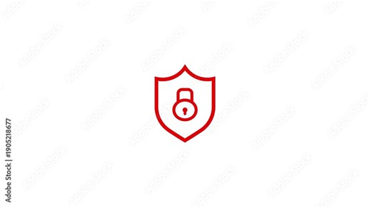 Minimalist red shield with padlock icon for cyber security and online safety