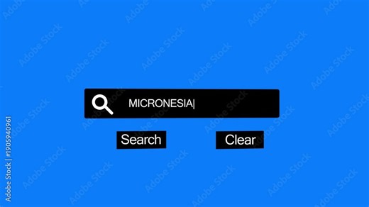 A clean representation of a search interface with the word Micronesia typed into a search bar alongside a magnifying glass and functional search and clear