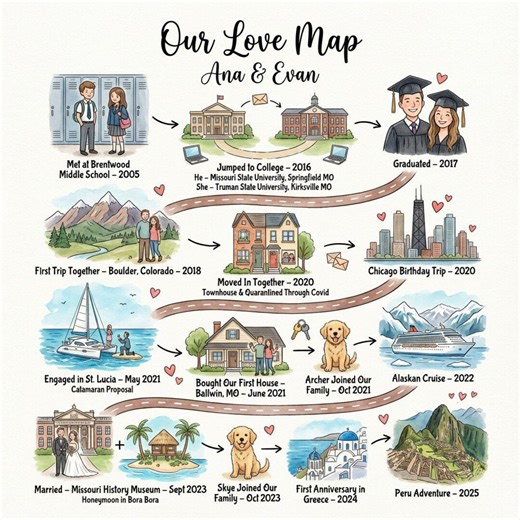 Relationship Map, Love Map, Custom Story of Us, Illustrated Milestones Artwork, Personalized Anniversary Gift for Husband, Digital Download - Etsy