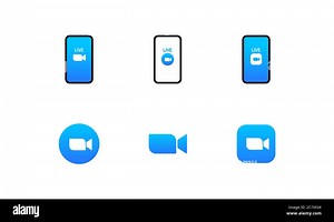 Blue camera icon set. Conference video calls. Live media streaming application. Zoom logo. Vector on isolated white background. EPS 10 Stock Vector Image & Art - Alamy