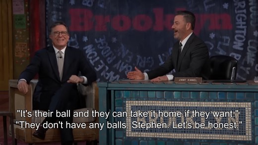 Jimmy Kimmel and Stephen Colbert discuss being taken off air