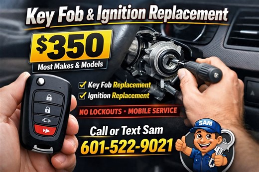 🚗 Car won’t start? Lost or damaged key fob? 🔑 Sam Da Key Man provides: ✔️ Key fob replacement ✔️ Ignition replacement ✔️ Most makes & models 💰 $350 for most vehicles ❌ No emergency lockouts 📞 Call or Text: 601-522-9021 Fast • Reliable • Professional #lostkeys #fobs #locksmith #locksmithtools | Roadside Assistance / Lone Wolf Automotive Locksmith