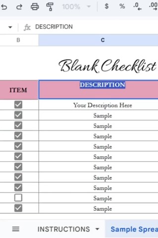Blank Checklist Template - Customizable Generic Google Sheets Spreadsheet for Home or Business Needs, Editable List, Digital Check List - Etsy