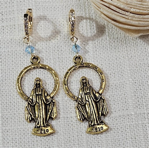 Catholic Devotional Earrings | Swarovski Crystal | Miraculous Medal - Etsy