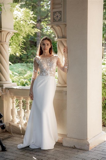 Romantic Lace Top Dress, Sheer Lace Long Sleeve Wedding Dress, Elegant A-line Bridal Gown With Ivory Chiffon Skirt - Etsy UK