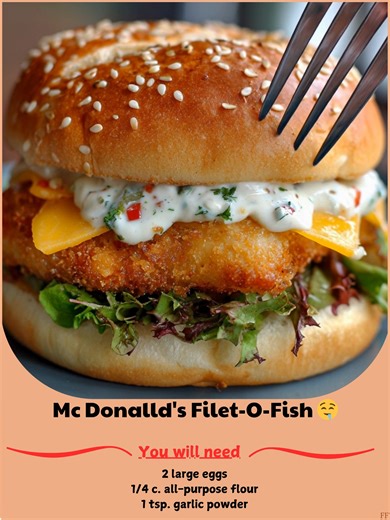 75K views · 302 reactions | Mc ☘ Donalld's Filet-O-Fish 襤 Ingredients : 2 large eggs 1/4 c. all-purpose flour 1 tsp. garlic powder Kosher salt Freshly ground black pepper 2 c. panko ..... Full Recipe in Coʍmеոτ  烙 | Family Meal Recipes | Facebook