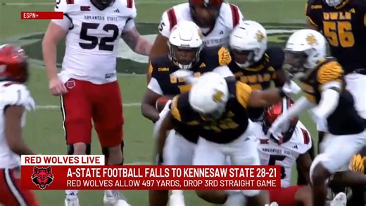 RED WOLVES LIVE: Butch Jones reacts after Arkansas State football fell to Kennesaw State 28-21. Red Wolves enter Sun Belt play on a 3 game skid. Audio: EAB Red Wolves Sports Network https://www.kait8.com/2025/09/21/arkansas-state-football-falls-kennesaw-state/ | Region 8 Sports