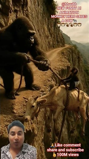 tiny monkey vs cliff rescue mission #trending #funny #animation #ai #shorts #viral #cartoon #fyp #yt