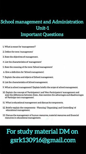 Unit-1 school management and administration| important Questions #bednotes #education