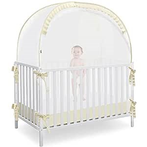 Baby Safety Crib Tent, Pop Up Canopy for Crib to Stop Baby from Climbing Out, Infant Mesh Cover Mosquito Net with Sturdy Frame & Soft Mesh, Beige, (R07-beige)