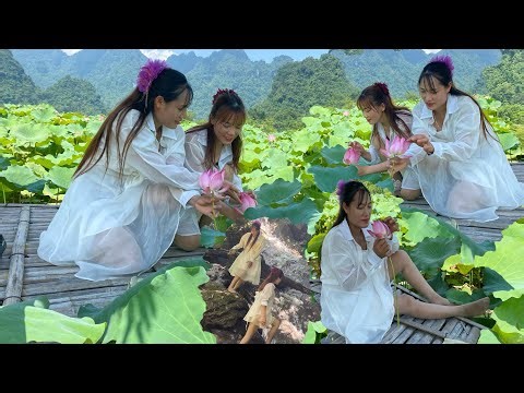 Two girls' picnic: walking in lotus pond, playing in waterfall, bathing in pond,...chybycamping2