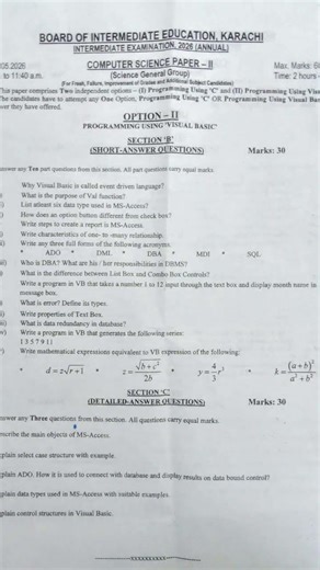12th class computers science question paper | important question 2026
