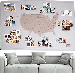 Photo Wall American Map Travel Check-in Marker Decorative Wall Stickers, suitable for family and couple travel record, scenes for home and RV. (cream-coloured, 24in*47in)