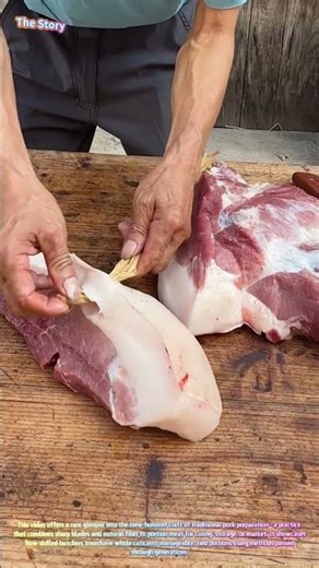 Traditional Butchery: Cutting and Tying Pork with Straw Rope! 🥩🔪