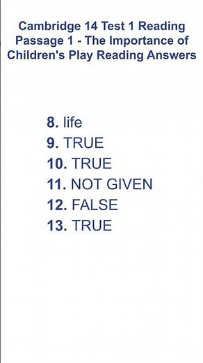 Cambridge 14 Test 1 Reading Passage 1 - The Importance of Children's Play Reading Answers 14.11.2025
