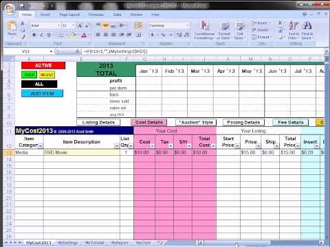 MyCost Tutorial: Ebay Fee / Profit Calculating Spreadsheet