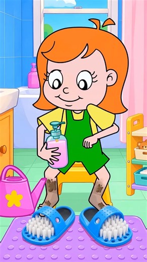 Why can't Emma put on her slippers? 🤔 She needs to wash her feet first 🧼 Hygiene tips #forkids