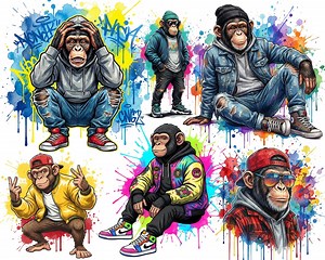 Jungle Monkey T-shirt Design Bundle High Quality Sublimation Printing Urban Monkeys Transparent Png Sublimation Streetwear Monkey PNG. - Etsy