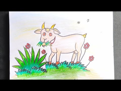 Cute Goat Drawing Step by Step 🐐|| Easy Animal Scenery Art Tutorial #goatdrawing #drawingtutorial