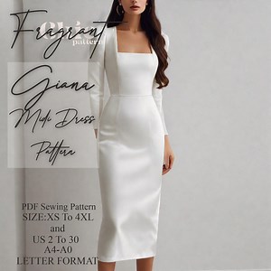 Square Neck Dress Pattern | Midi Dress Sewing Pattern | Long Sleeve Dress Pattern | Women Dress Sewing Pattern | PDF Digital Sewing Pattern - Etsy