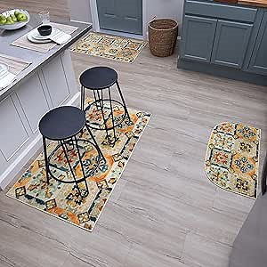 Mohawk Home Kitchen Mat, Watercolor Tiles Multi (Set: 2'6" x 4'2", 2' x 3'4", and 1'6" x 2'6" Slice)
