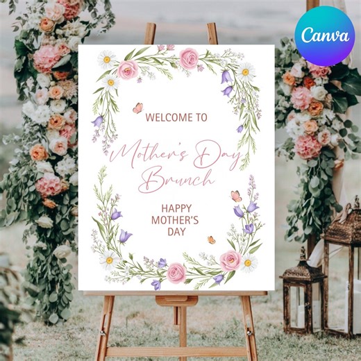 Mothers Day Brunch Welcome Sign, Mother's Day Brunch Decorations, Mother's Day Brunch Welcome Sign, Pastel Mother's Day Games, Template - Etsy