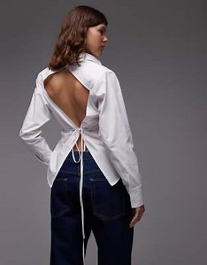 ASOS DESIGN open back tie waist shirt in white | ASOS