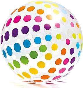 Intex 31 Inch Jumbo Transparent PVC Inflatable Glossy Polka Dot Giant Pool Beach Ball for Children and Adults, Multicolor (32 Pack)