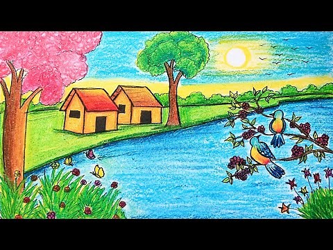 How to Draw a Beautiful Spring Season Scenery | Easy Spring Landscape Drawing for Beginners