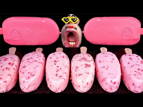 ASMR MUKBANG PINK 'MAGNUM' Ice Cream Popsicle! EATING SHOW (4K)