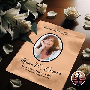 Funeral Program Template - Printable Order of Service for Celebration of Life - 2 Page Layout - Vibrant Tangerine Cloud Background - Etsy