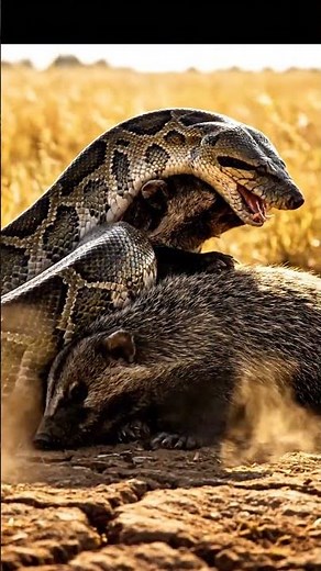 massive python vs a fierce honey badger