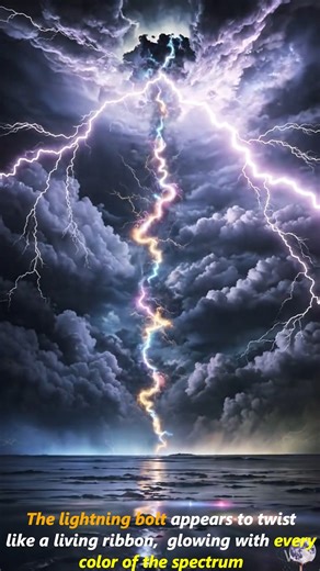 ⚡ A Vertical Discharge — What You’re Seeing This scene shows a powerful lightning discharge spanning cloud to surface, captured with dramatic color enhancement and long exposure. The zigzag structure follows the natural behavior of electrical breakdown in air, where electricity does not travel in a straight line but advances in rapid, uneven steps through regions of lower resistance. The varied colors along the channel are not different types of energy. They result from a combination of factors: