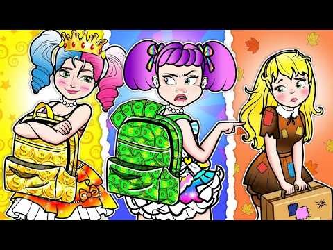 💖Paper Dolls💖 Rich vs Poor vs Giga Rich Students Rapunzel and Elsa on Math Test - Rapunzel Family