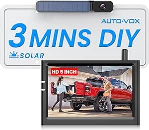 AUTO-VOX Solar Wireless Backup Camera with 5" HD Monitor, 3Mins DIY Install & Battery Powered Back Up Camera Systems,IP69K Waterproof Reverse Camera for Car, Van, SUV, Pickup Truck, Trailer