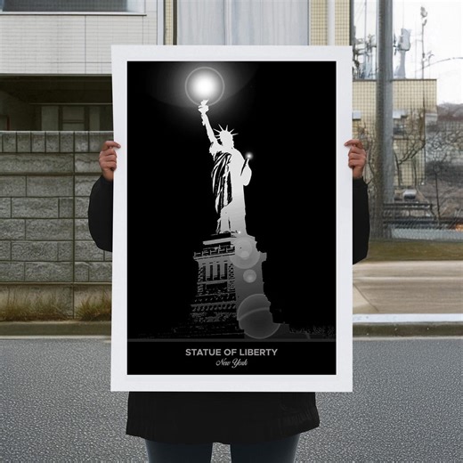 Statue of Liberty New York Poster: Black & White Art Deco NYC Landmark Print (digital) - Etsy