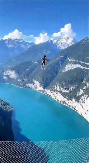 Cliff Airbag Jump: High Altitude Launch Into The Net!