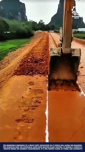 Heavy-Duty Excavator Machine Work for Roadside Soil Leveling and Surface Finishing