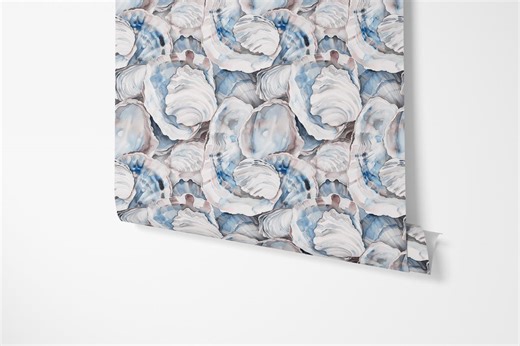 Coastal Oyster Shell Wallpaper - Seashell Beach House Accent Wall Mural - Etsy