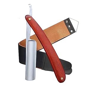 Straight Razor with Strope - Professional Straight Edge Barber Razor Premium Stainless Steel Shaver Razor with Shaving Strop for Men Home & Salon Grooming Using (RZ01)