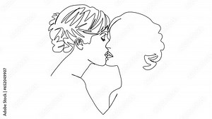 Continuous line two girls kiss line art animation. One line art.